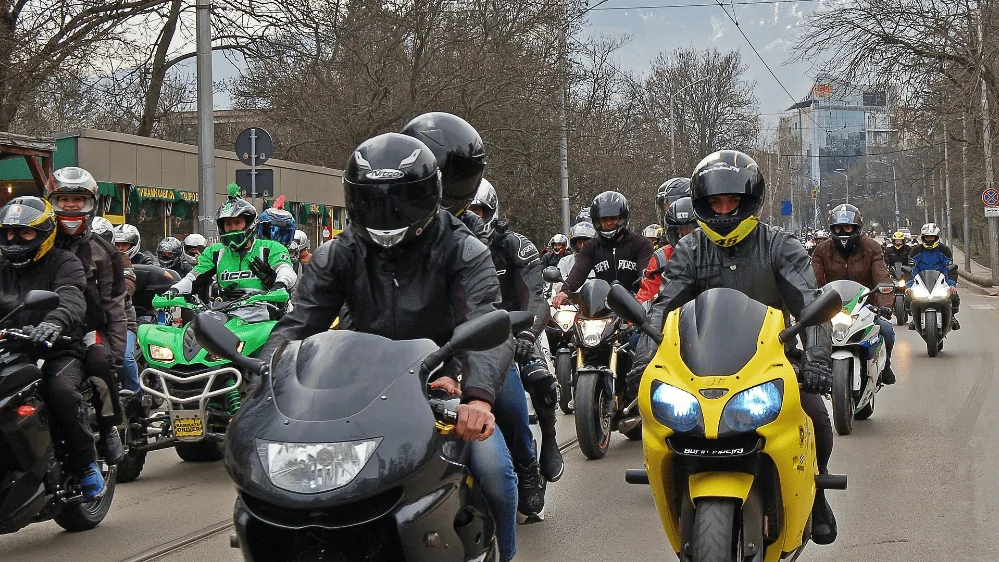 Motorcyclists on the road.